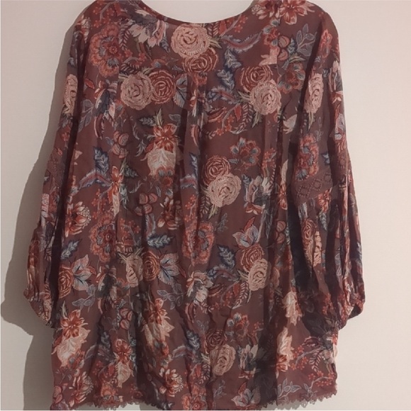 Knox Rose Floral Blouse with Lace - Brown and Blue - Picture 3 of 4